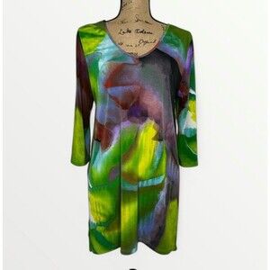 Clara Sun Woo Tunic Top Women Sz L Abstract Watercolor Art To Wear Artsy Shirt